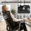 Ergonomischer Bürostuhl Mit Lordosenstütze, Netzstoff, Fußstütze, Schwarz