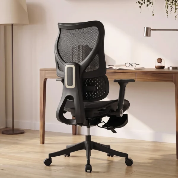 Ergonomischer Bürostuhl Mit Lordosenstütze, Netzstoff, Fußstütze, Schwarz