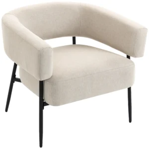 Essel Wohnzimmer Loungesessel Mit Dickem Kissen, Gepolstert Relaxsessel Mit Leinenoptik Stahlgestell Beige