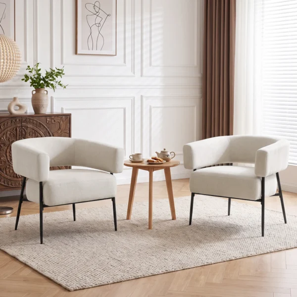 Essel Wohnzimmer Loungesessel Mit Dickem Kissen, Gepolstert Relaxsessel Mit Leinenoptik Stahlgestell Beige