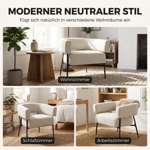 Essel Wohnzimmer Loungesessel Mit Dickem Kissen, Gepolstert Relaxsessel Mit Leinenoptik Stahlgestell Beige