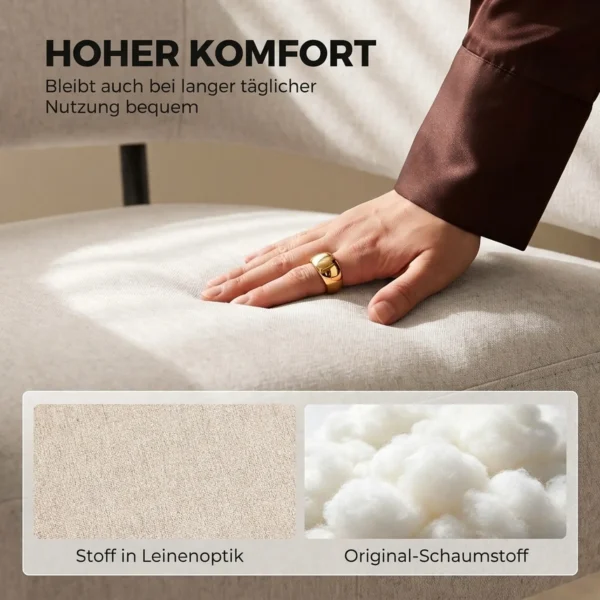 Essel Wohnzimmer Loungesessel Mit Dickem Kissen, Gepolstert Relaxsessel Mit Leinenoptik Stahlgestell Beige
