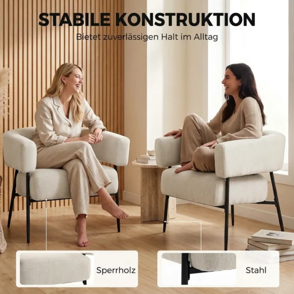 Essel Wohnzimmer Loungesessel Mit Dickem Kissen, Gepolstert Relaxsessel Mit Leinenoptik Stahlgestell Beige