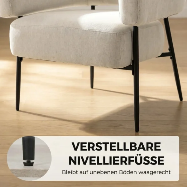 Essel Wohnzimmer Loungesessel Mit Dickem Kissen, Gepolstert Relaxsessel Mit Leinenoptik Stahlgestell Beige
