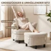 Fauteuil Met Opbergkruk, Corduroy Bekleding, Rondom Leesstoel Met Verstelbare Hoofdsteun, Brede Zitplaats, Crèmewit