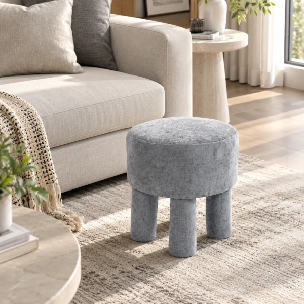 Fußhocker Aus Modernem Chenille Polsterhocker Mit Holzbeinen 43 Cm Hellgrau