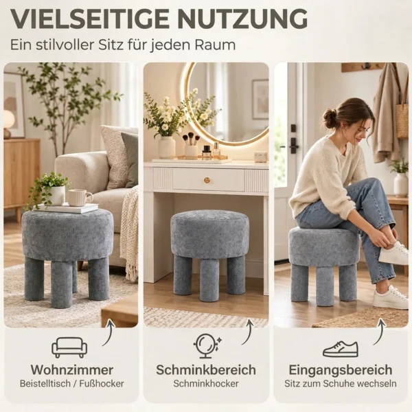 Fußhocker Aus Modernem Chenille Polsterhocker Mit Holzbeinen 43 Cm Hellgrau