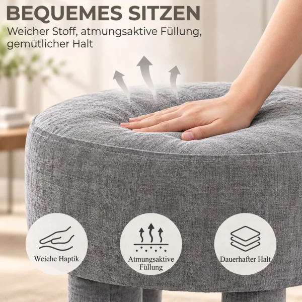 Fußhocker Aus Modernem Chenille Polsterhocker Mit Holzbeinen 43 Cm Hellgrau