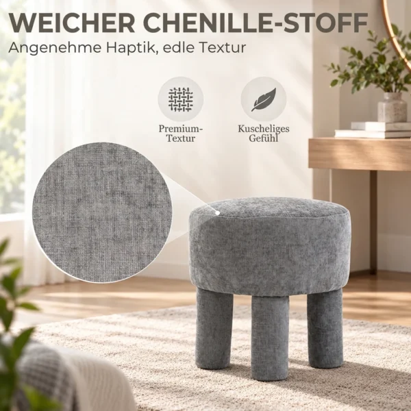 Fußhocker Aus Modernem Chenille Polsterhocker Mit Holzbeinen 43 Cm Hellgrau