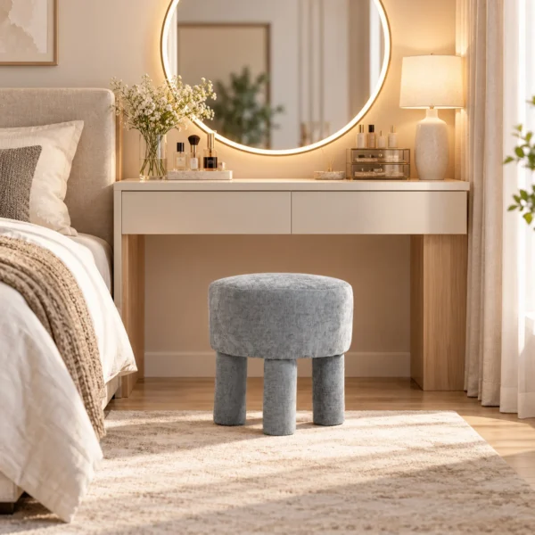 Fußhocker Aus Modernem Chenille Polsterhocker Mit Holzbeinen 43 Cm Hellgrau