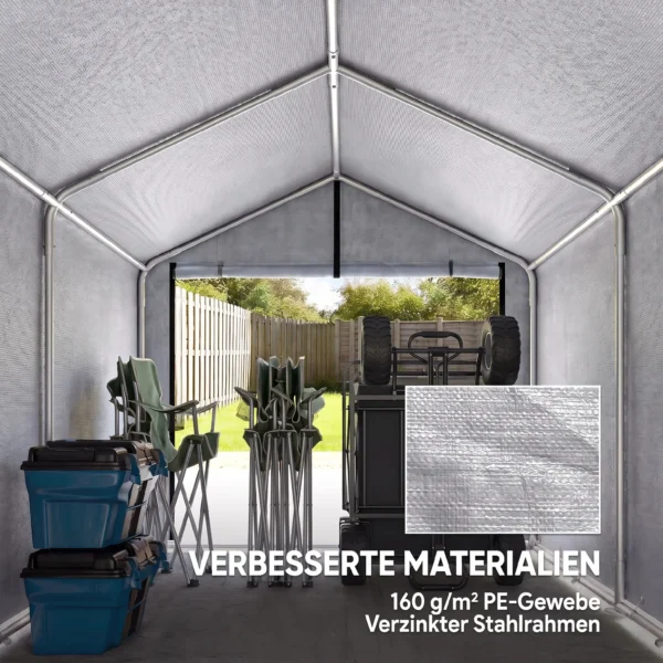 Garage Tent 2,2 X 1,6 M Waterdicht Apparatuurtent Met Roldeur Zadeldak Stalen Frame, UV bestendig Lichtgrijs