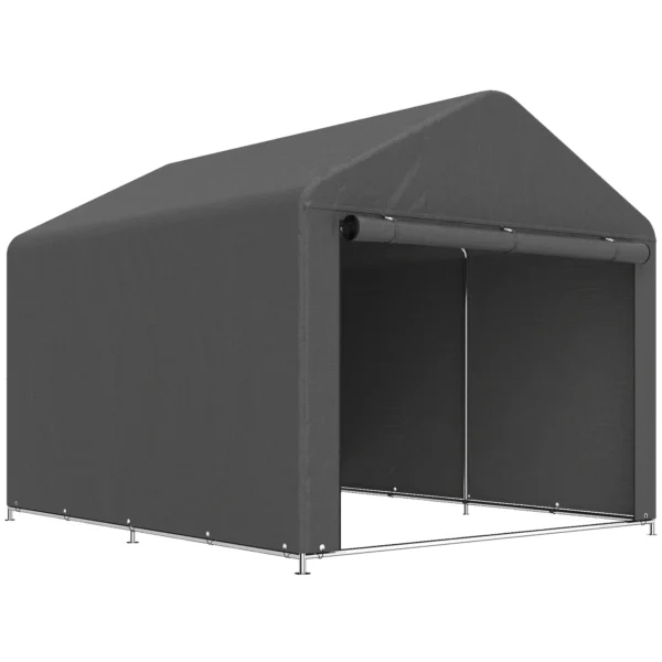 Garage Tent 2,3 X 2 M Waterafstotend Apparatuurtent Met Rolbare Ritsdeur Zadeldak, UV bestendig Donkergrijs