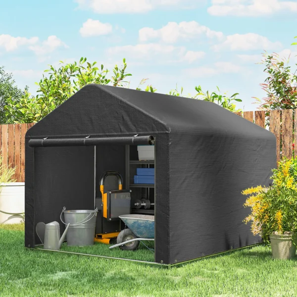 Garage Tent 2,3 X 2 M Waterafstotend Apparatuurtent Met Rolbare Ritsdeur Zadeldak, UV bestendig Donkergrijs