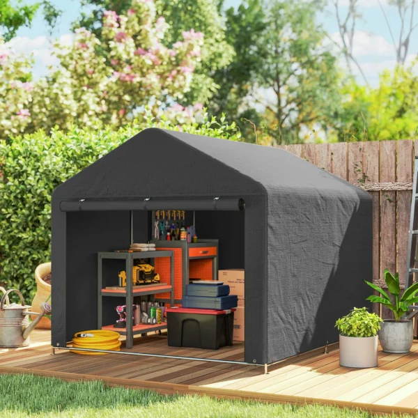 Garage Tent 2,3 X 2 M Waterafstotend Apparatuurtent Met Rolbare Ritsdeur Zadeldak, UV bestendig Donkergrijs