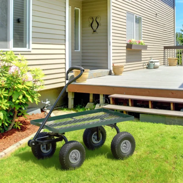 Gartenwagen Bis 150 Kg Handwagen Mit 180° Drehbarer Griff, Luftbereifung Für Gartenarbeit Rasen Schwarz