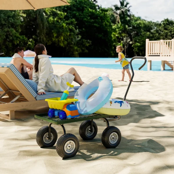 Gartenwagen Bis 150 Kg Handwagen Mit 180° Drehbarer Griff, Luftbereifung Für Gartenarbeit Rasen Schwarz