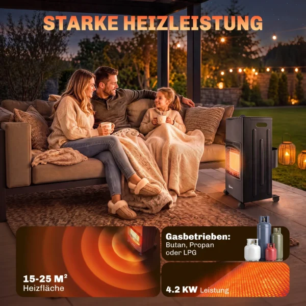 Gas Terrasverwarmer Buiten 1,5 4,2 KW Opvouwbaar Terrasverwarmer Met Wielen Beschermhoes 3 Vermogensniveaus Slang