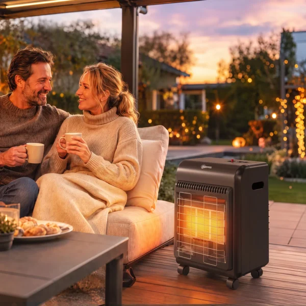 Gas Terrasverwarmer Outdoor 1,5 4,2 KW Terrasverwarmer Met Rollen 3 Vermogensniveaus 50 Cm Slang Drukregelaar