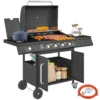 Gasgrill 15,2 KW Grillwagen Inkl 5 RVS branders Rol Zijkoker 129,5 X 56 X 110 Cm Zwart
