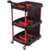 Gereedschapswagen Met 3 Niveaus, Geperforeerde Wand En Haken, Verrijdbare Werkplaatswagen Met Remmen, Zwart/Rood