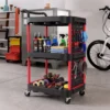 Gereedschapswagen Met 3 Niveaus, Geperforeerde Wand En Haken, Verrijdbare Werkplaatswagen Met Remmen, Zwart/Rood
