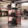 Gereedschapswagen Met 3 Niveaus, Geperforeerde Wand En Haken, Verrijdbare Werkplaatswagen Met Remmen, Zwart/Rood