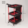 Gereedschapswagen Met 3 Niveaus, Geperforeerde Wand En Haken, Verrijdbare Werkplaatswagen Met Remmen, Zwart/Rood