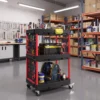 Gereedschapswagen Met 3 Niveaus, Geperforeerde Wand En Haken, Verrijdbare Werkplaatswagen Met Remmen, Zwart/Rood