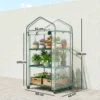 Gewächshaus Mit Aufrollbarer Reißverschlusstür 3 stufige Regale Rädern, Stahl 69 X 49 X 130 Cm Transparent