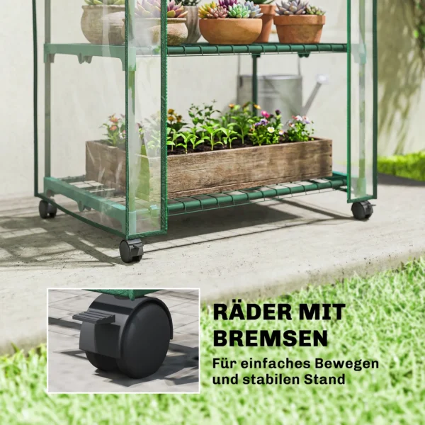Gewächshaus Mit Aufrollbarer Reißverschlusstür 3 stufige Regale Rädern, Stahl 69 X 49 X 130 Cm Transparent