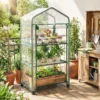 Gewächshaus Mit Aufrollbarer Reißverschlusstür 3 stufige Regale Rädern, Stahl 69 X 49 X 130 Cm Transparent