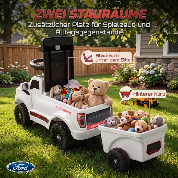 Glijauto Voor Peuters, Shelby Kinderauto Met Achtermand, Opklapbare Motorkap, Voor 18 72 Maanden, Wit