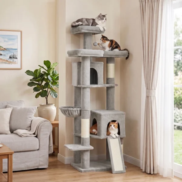 Grote Krabpaal 184 Cm Hoog Met 3 Krabstammen Ligvlakken Speelbal Hangmat Ladder, Katten Onder 6 Kg