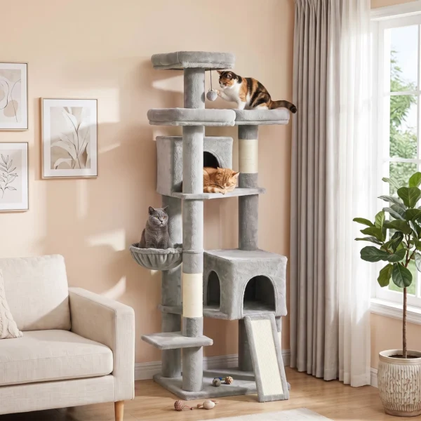 Grote Krabpaal 184 Cm Hoog Met 3 Krabstammen Ligvlakken Speelbal Hangmat Ladder, Katten Onder 6 Kg
