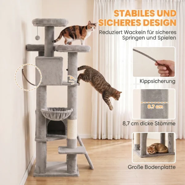 Grote Krabpaal 184 Cm Hoog Met 3 Krabstammen Ligvlakken Speelbal Hangmat Ladder, Katten Onder 6 Kg