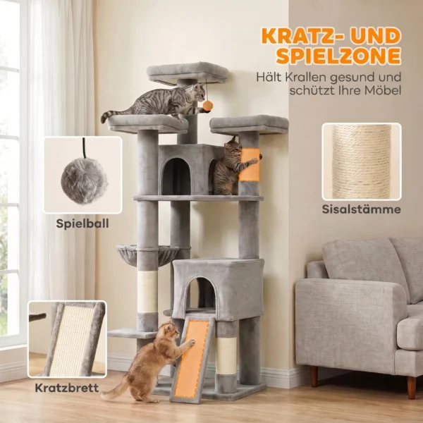 Grote Krabpaal 184 Cm Hoog Met 3 Krabstammen Ligvlakken Speelbal Hangmat Ladder, Katten Onder 6 Kg