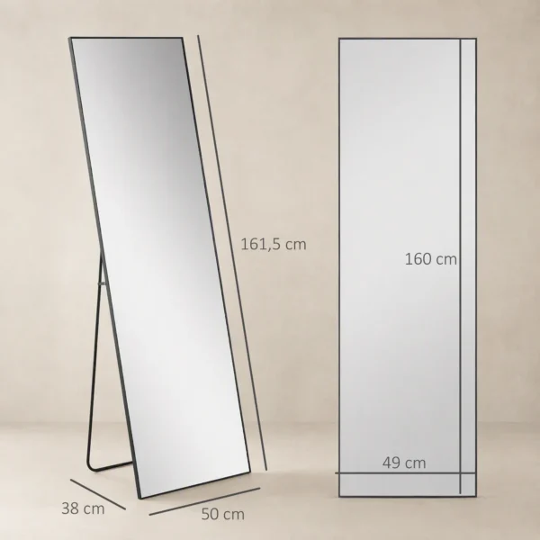 Grote Staande Spiegel, Wandspiegel, Volledige Lichaamsspiegel, 161,5 Cm, Zilver
