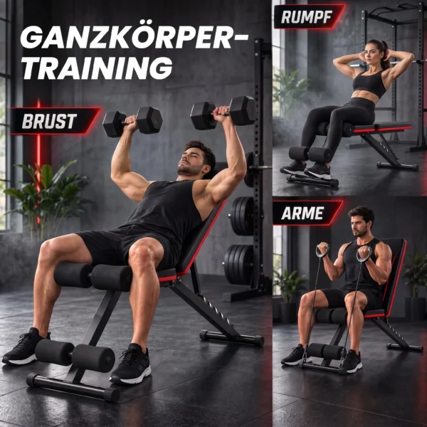 Hantelbank Verstellbar Klappbar Trainingsbank Mit Beinstrecker 7 Fach Verstellbarer Rückenlehne, Widerstandsbändern