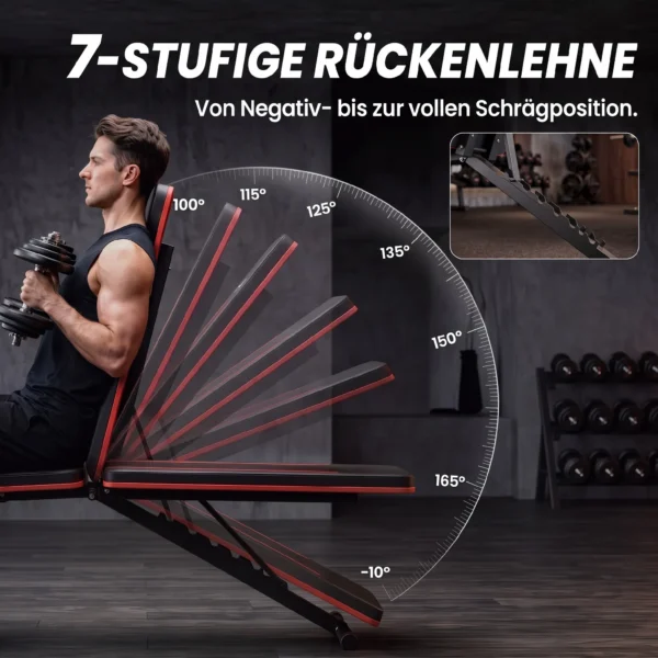 Hantelbank Verstellbar Klappbar Trainingsbank Mit Beinstrecker 7 Fach Verstellbarer Rückenlehne, Widerstandsbändern