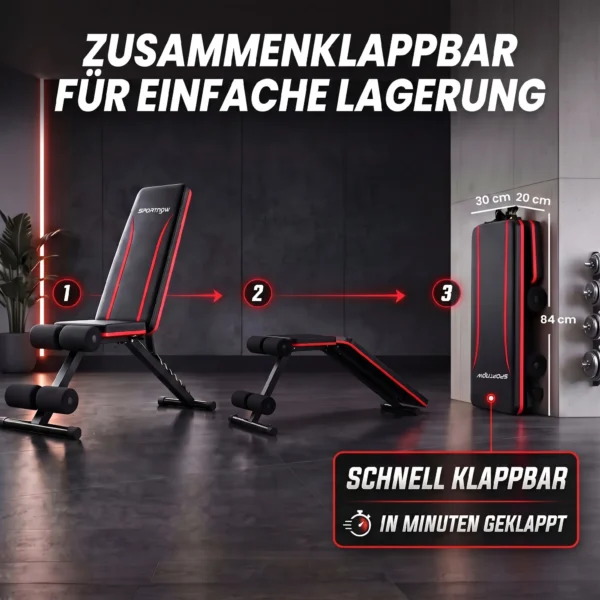 Hantelbank Verstellbar Klappbar Trainingsbank Mit Beinstrecker 7 Fach Verstellbarer Rückenlehne, Widerstandsbändern