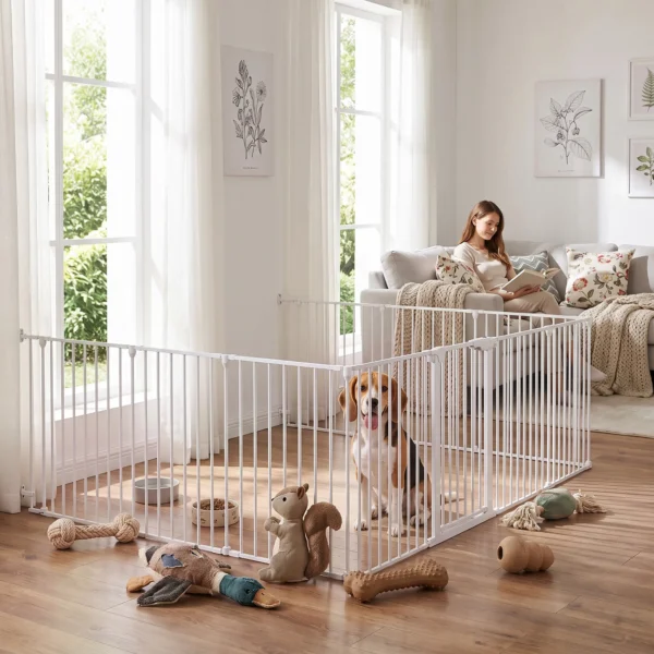 Haustierzaun, 10 Panel Barriere Mit Tür, Faltbar, Für Kleine & Mittelgroße Hunde, Kunststoff, Kohlenstoffstahl, Weiß
