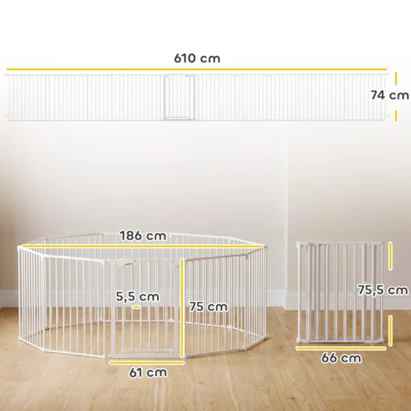 Haustierzaun, 10 Panel Barriere Mit Tür, Faltbar, Für Kleine & Mittelgroße Hunde, Kunststoff, Kohlenstoffstahl, Weiß
