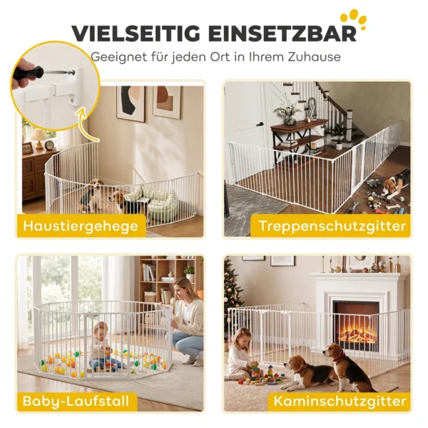 Haustierzaun, 10 Panel Barriere Mit Tür, Faltbar, Für Kleine & Mittelgroße Hunde, Kunststoff, Kohlenstoffstahl, Weiß