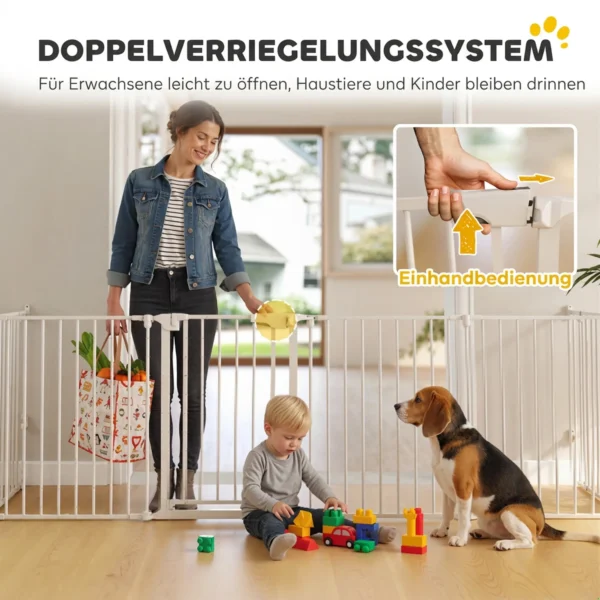 Haustierzaun, 10 Panel Barriere Mit Tür, Faltbar, Für Kleine & Mittelgroße Hunde, Kunststoff, Kohlenstoffstahl, Weiß