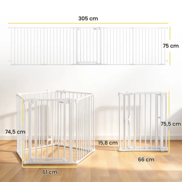 Haustierzaun, 5 Panel Barriere Mit Tür, Faltbar, Für Kleine & Mittelgroße Hunde, Kunststoff, Kohlenstoffstahl, Nylon, Weiß