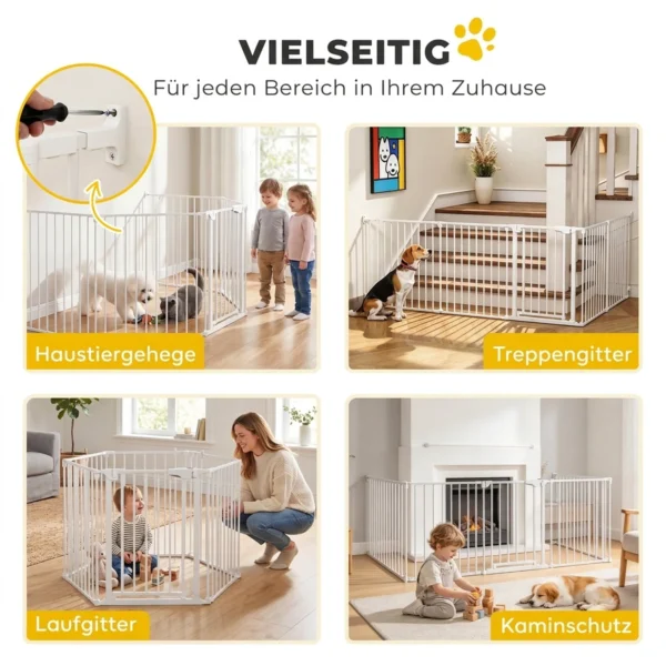Haustierzaun, 5 Panel Barriere Mit Tür, Faltbar, Für Kleine & Mittelgroße Hunde, Kunststoff, Kohlenstoffstahl, Nylon, Weiß
