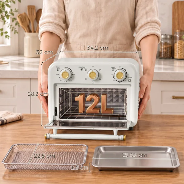 Heteluchtfriteuse 12 Liter Mini Oven Met Convectie, 5 Programma's, Bakplaat En Frituurmand, 1200 W, Vaatwasmachinebestendig