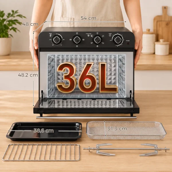 Heteluchtfriteuse oven Met Convectie En Draaispitset, Temperatuurregelaar, Timer, 1800 W