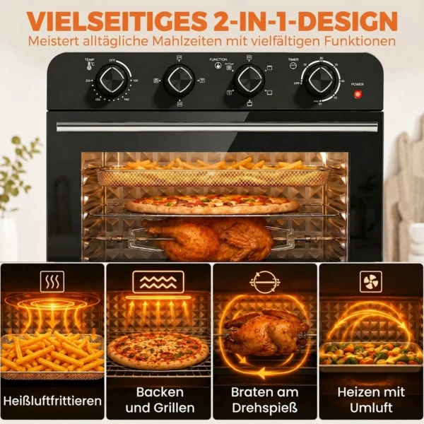 Heteluchtfriteuse oven Met Convectie En Draaispitset, Temperatuurregelaar, Timer, 1800 W