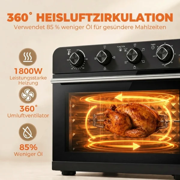 Heteluchtfriteuse oven Met Convectie En Draaispitset, Temperatuurregelaar, Timer, 1800 W